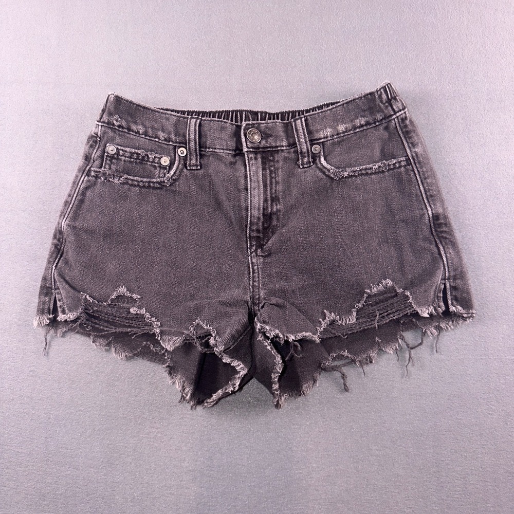 Aerie Black Distressed Denim Shorts Elastic Back Raw Hem XS